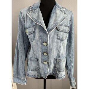 Nine & Co  by Nine West Women’s 12 Light Wash Blue Denim Jacket Embroider Pocket
